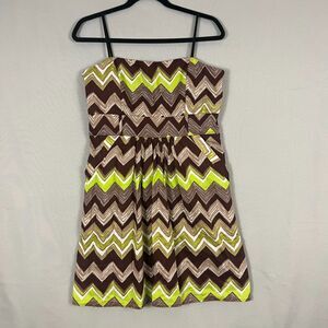 Vintage City Triangles Womens Y2K Chevron Green Brown Mini Babydoll Dress Sz 13